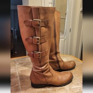 Naturalizer Tan Leather Knee-High Boots with Buckles Women's Size 7